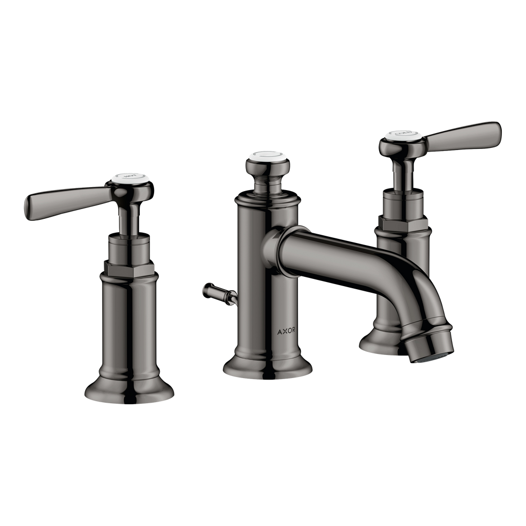 AXOR Montreux 3-Hole Basin Mixer Faucet 30 with Lever Handles and Pop-Up Waste Set from Brandt in Polished Black Chrome finish