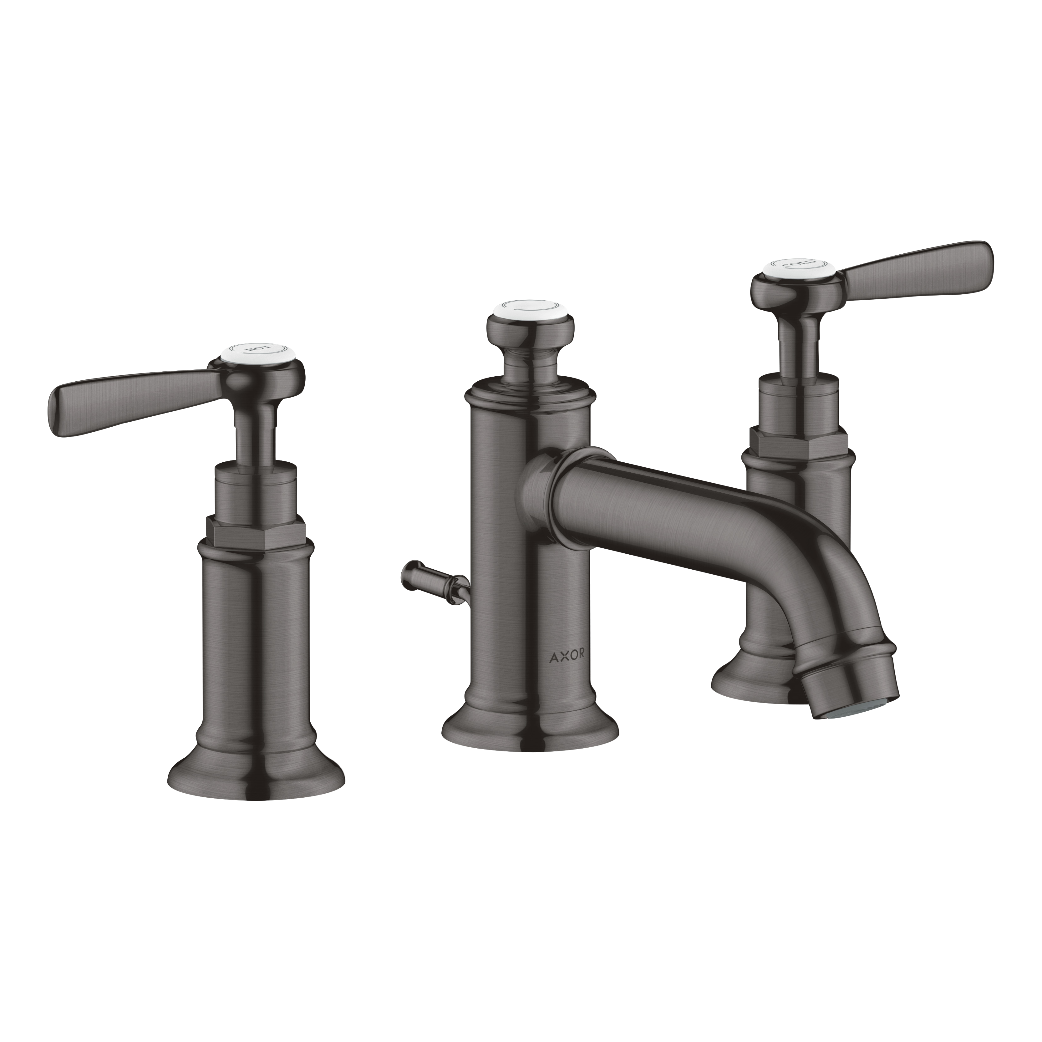 AXOR Montreux 3-Hole Basin Mixer Faucet 30 with Lever Handles and Pop-Up Waste Set from Brandt in Brushed Black Chrome finish