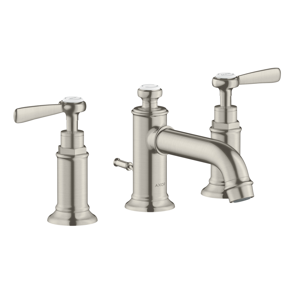 AXOR Montreux 3-Hole Basin Mixer Faucet 30 with Lever Handles and Pop-Up Waste Set from Brandt in Stainless Steel Optic finish