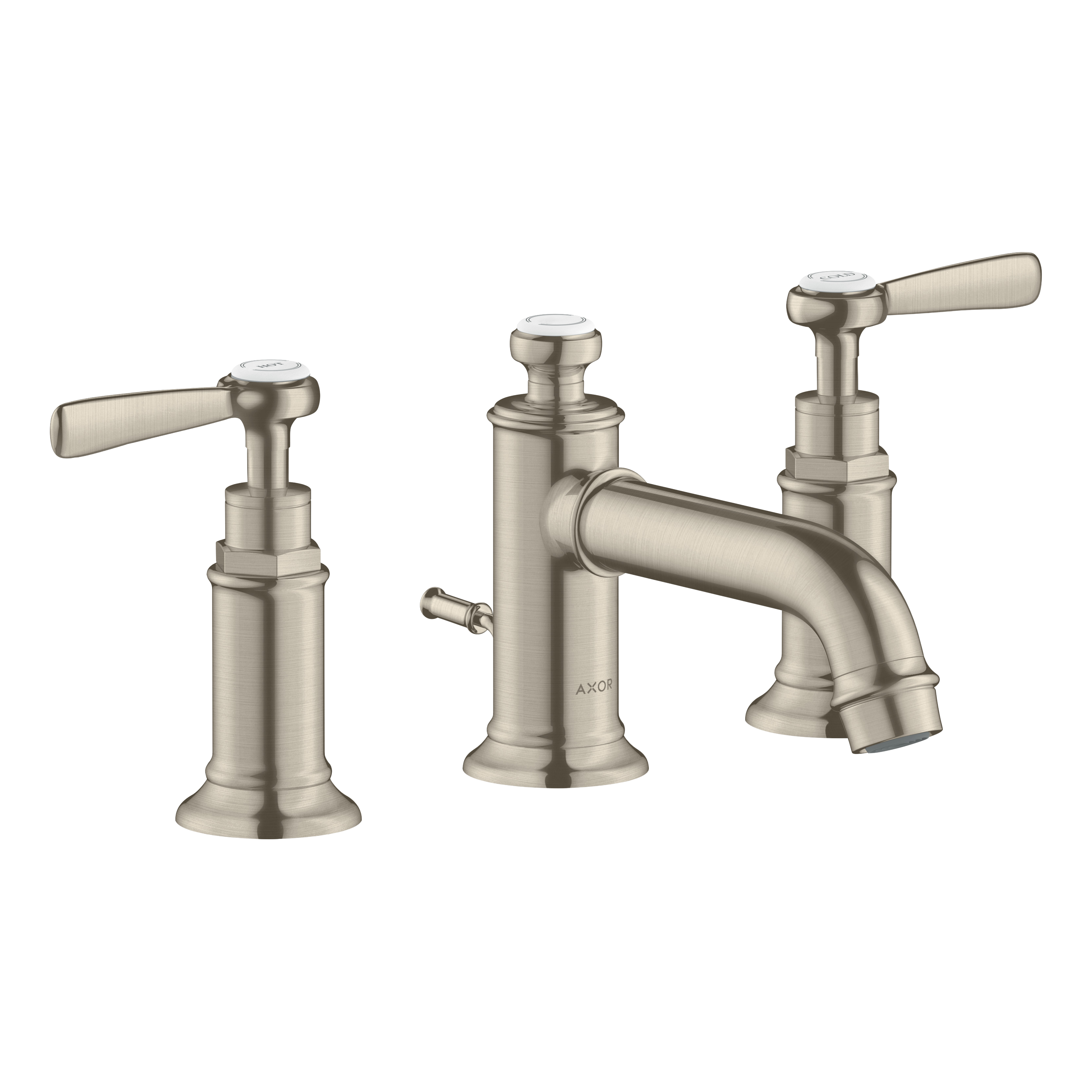 AXOR Montreux 3-Hole Basin Mixer Faucet 30 with Lever Handles and Pop-Up Waste Set from Brandt in Brushed Nickel finish