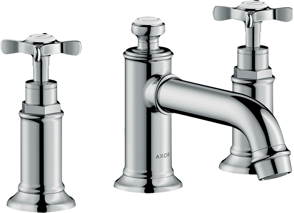 AXOR Montreux 3-Hole Basin Mixer Faucet 30 with Cross Handles and Pop-Up Waste Set from Brandt in Chrome finish