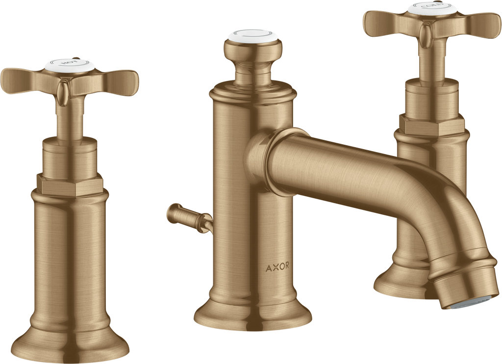 AXOR Montreux 3-Hole Basin Mixer Faucet 30 with Cross Handles and Pop-Up Waste Set from Brandt in Brushed Bronze finish