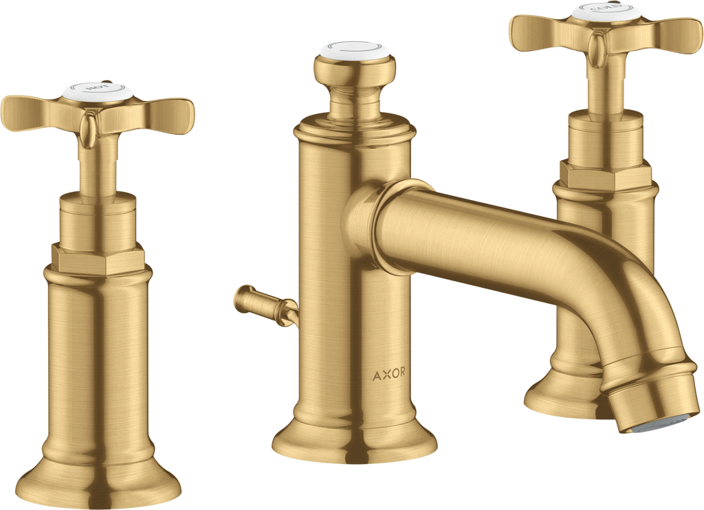AXOR Montreux 3-Hole Basin Mixer Faucet 30 with Cross Handles and Pop-Up Waste Set from Brandt in Brushed Gold Optic finish