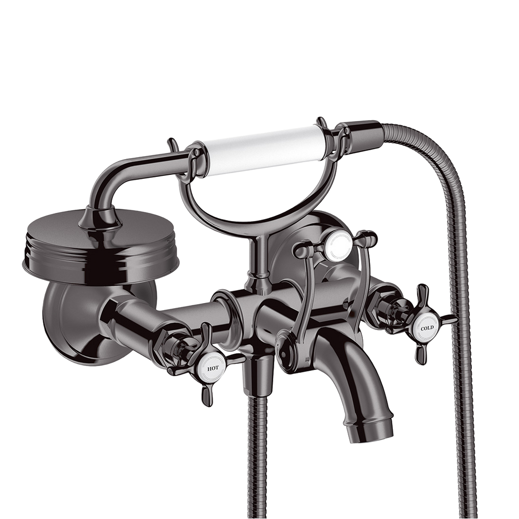 AXOR Montreux 2-Handle Bath & Shower Mixer Faucet with Cross Handles 170 cc from Brandt in Polished Black Chrome finish