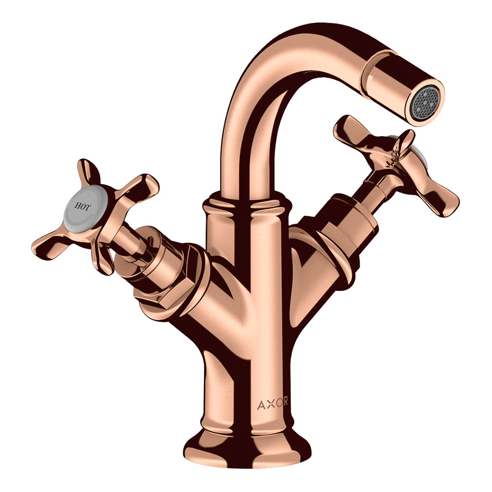 AXOR Montreux 2-Handle Bidet Mixer Faucet with Cross Handles and Pop-Up Waste Set from Brandt in Polished Red Gold finish