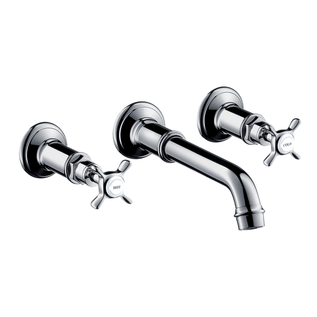 AXOR Montreux 3-Hole Concealed Basin Mixer Faucet with 165–225 mm Spout and Cross Handles from Brandt in Chrome finish