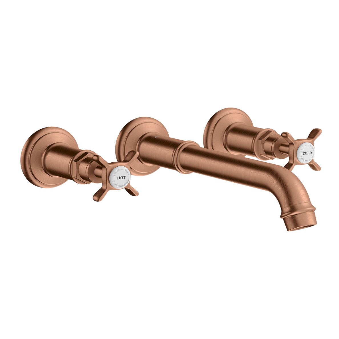 AXOR Montreux 3-Hole Concealed Basin Mixer Faucet with 165–225 mm Spout and Cross Handles from Brandt in Brushed Red Gold finish