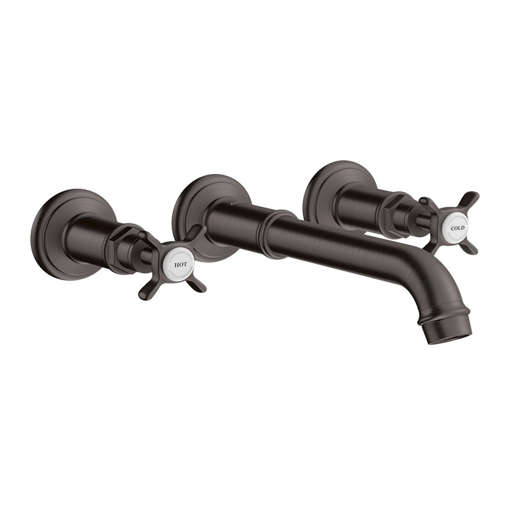 AXOR Montreux 3-Hole Concealed Basin Mixer Faucet with 165–225 mm Spout and Cross Handles from Brandt in Brushed Black Chrome finish