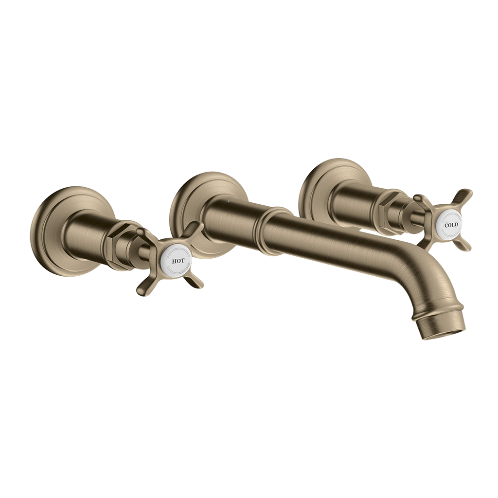 AXOR Montreux 3-Hole Concealed Basin Mixer Faucet with 165–225 mm Spout and Cross Handles from Brandt in Brushed Nickel finish