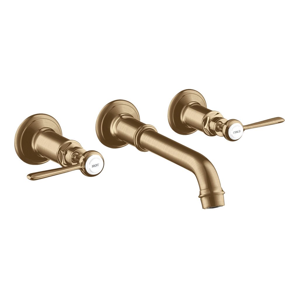 AXOR Montreux 3-Hole Concealed Basin Mixer Faucet with 165–225 mm Spout and Lever Handles from Brandt in Brushed Bronze finish