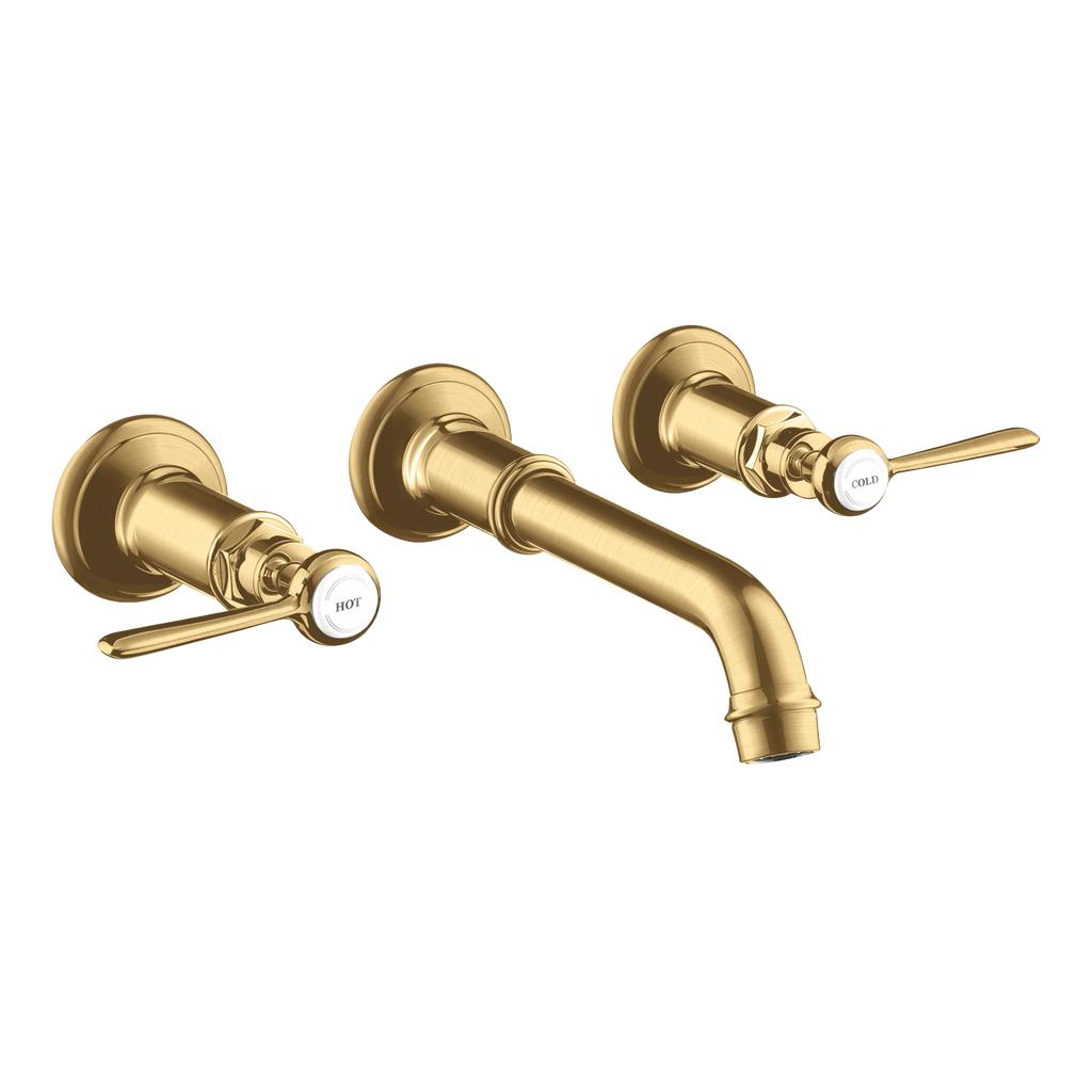 AXOR Montreux 3-Hole Concealed Basin Mixer Faucet with 165–225 mm Spout and Lever Handles from Brandt in Brushed Gold Optic finish