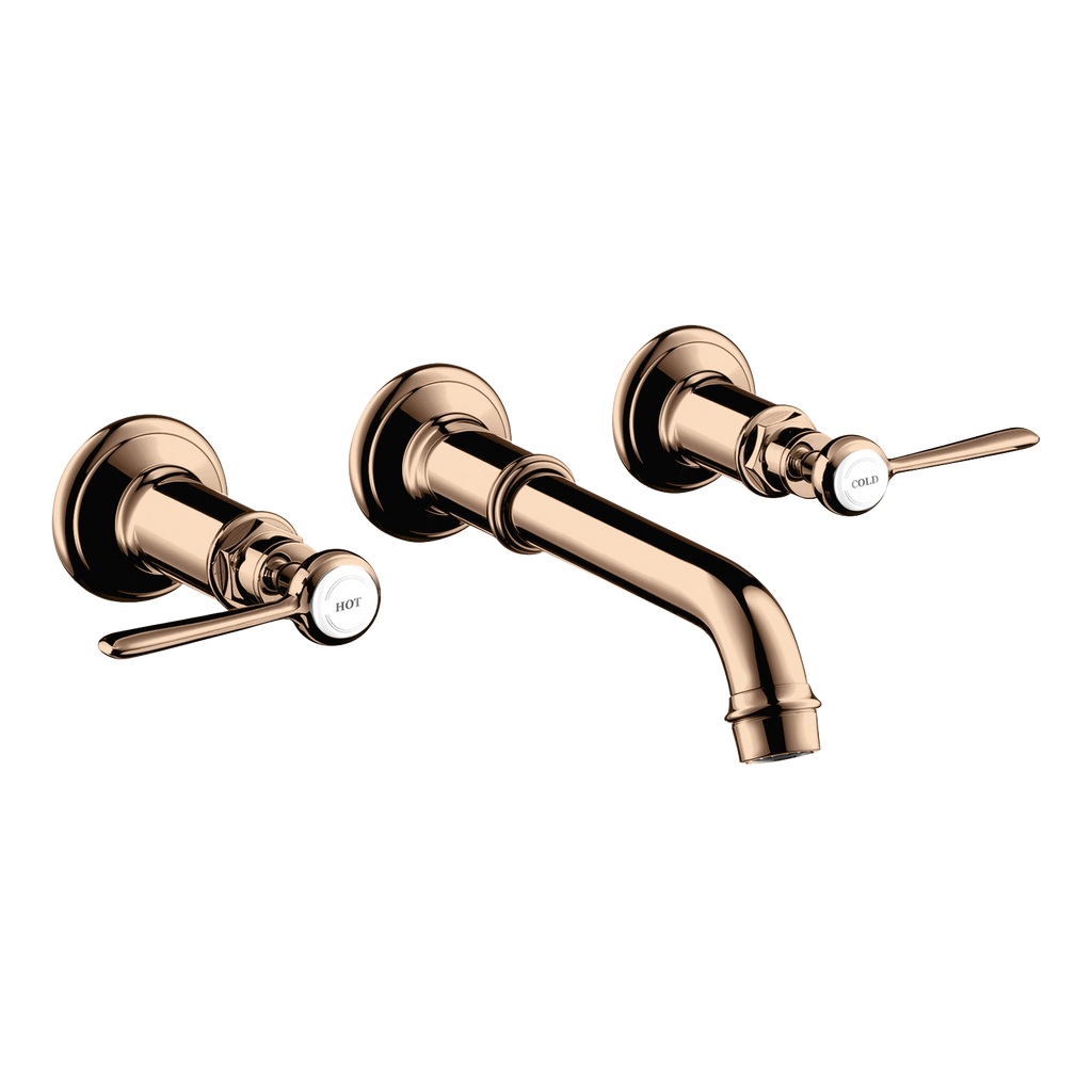 AXOR Montreux 3-Hole Concealed Basin Mixer Faucet with 165–225 mm Spout and Lever Handles from Brandt in Polished Red Gold finish