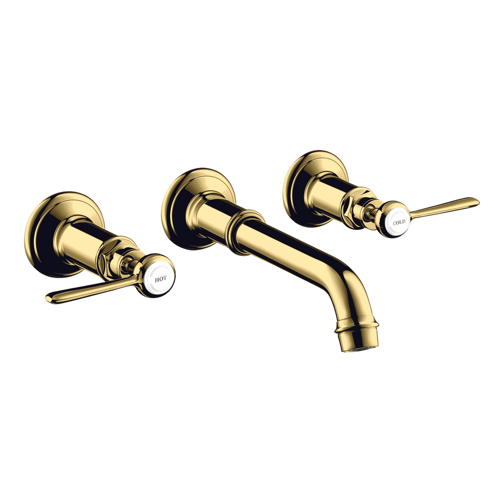 AXOR Montreux 3-Hole Concealed Basin Mixer Faucet with 165–225 mm Spout and Lever Handles from Brandt in Polished Gold Optic finish