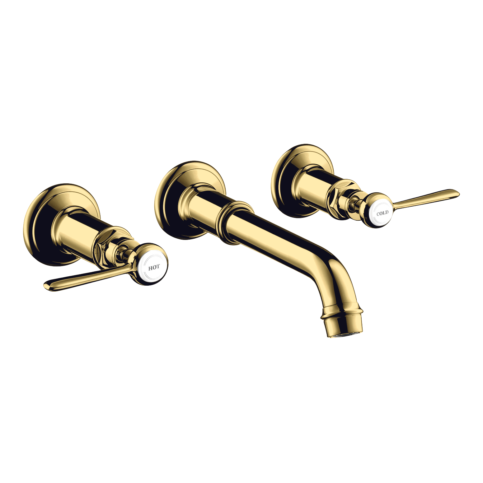 AXOR Montreux 3-Hole Concealed Basin Mixer Faucet with 165–225 mm Spout and Lever Handles from Brandt in Polished Gold Optic finish
