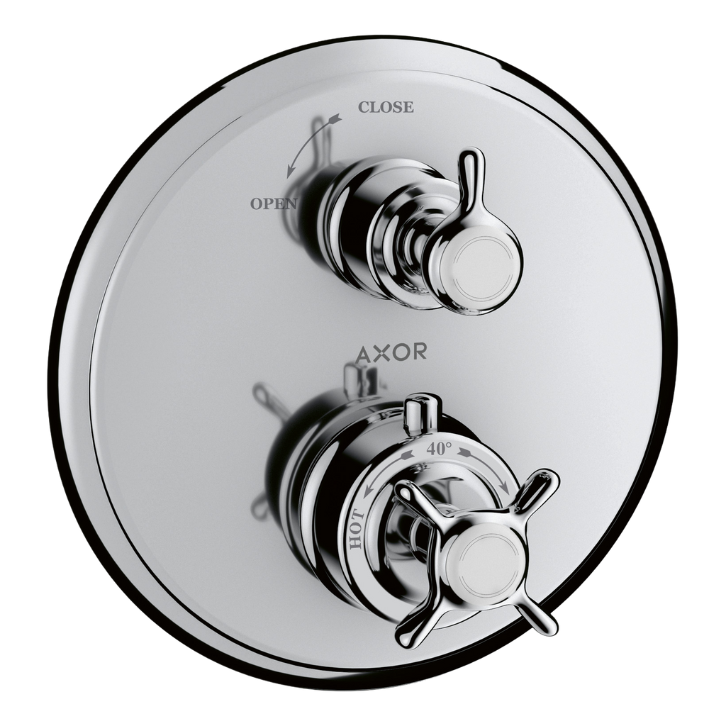 AXOR Montreux Concealed Shower Thermostat with Cross Handle and Shut-Off Valve from Brandt in Chrome finish