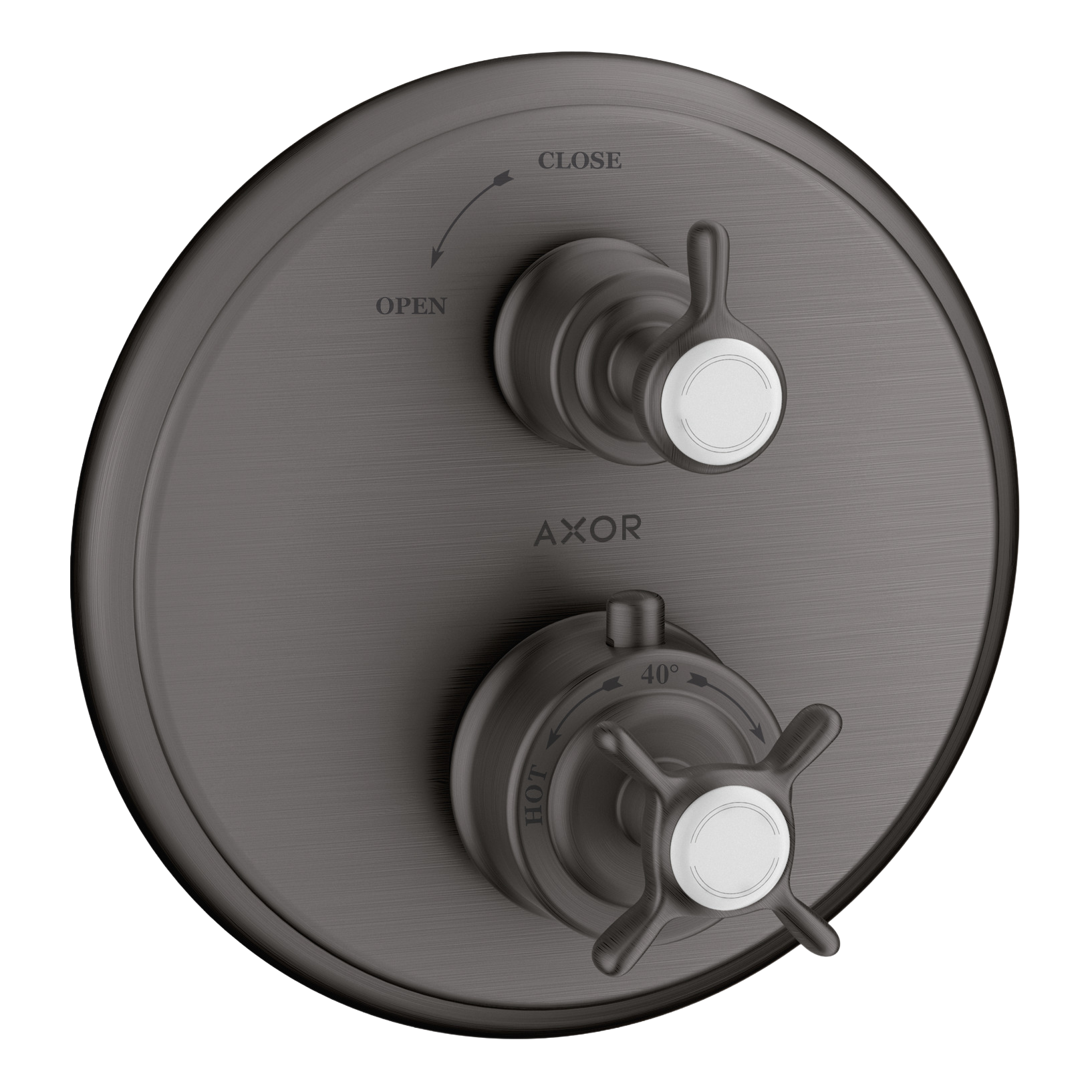 AXOR Montreux Concealed Shower Thermostat with Cross Handle and Shut-Off Valve from Brandt in Brushed Black Chrome finish