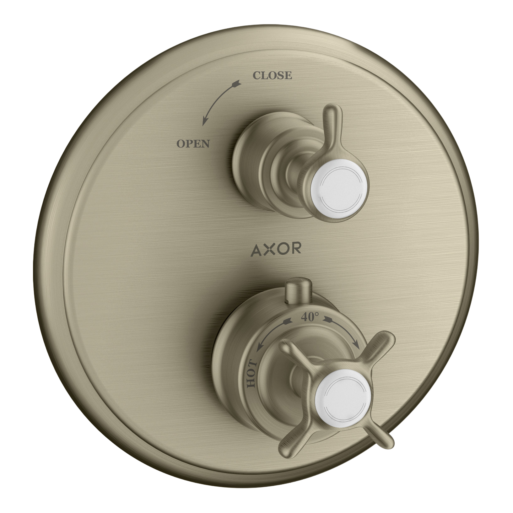 AXOR Montreux Concealed Shower Thermostat with Cross Handle and Shut-Off Valve from Brandt in Brushed Nickel finish