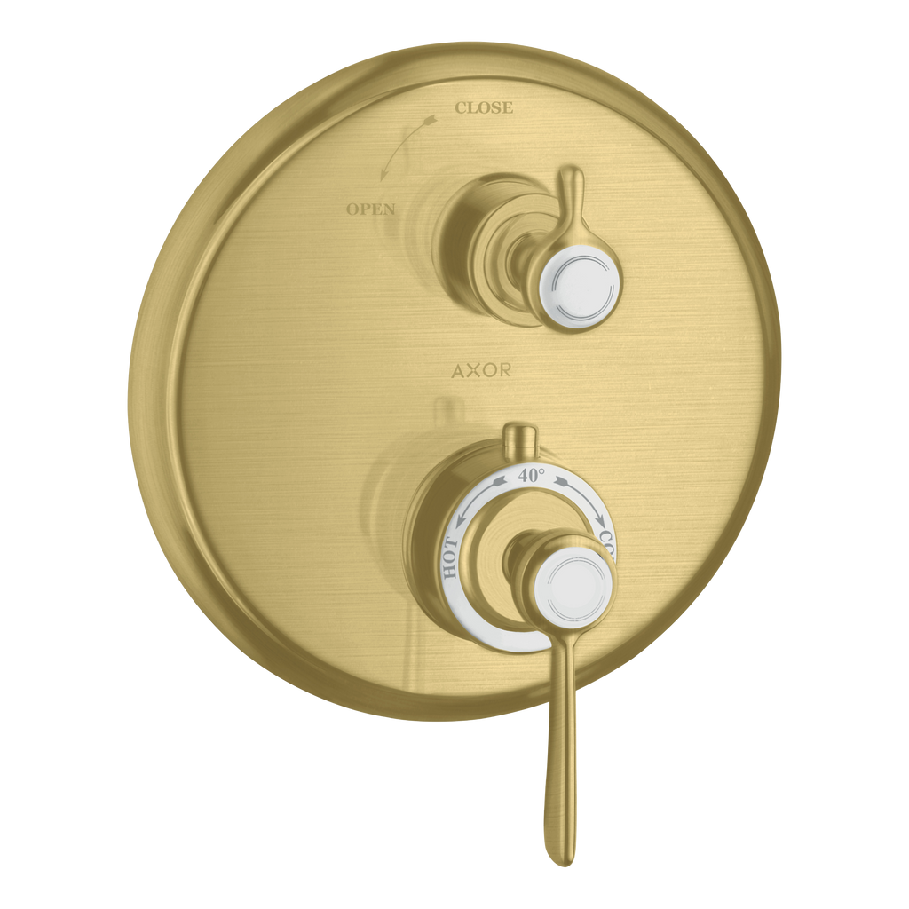 AXOR Montreux Concealed Shower Thermostat with Lever Handle and Shut-Off Valve from Brandt in Brushed Brass finish
