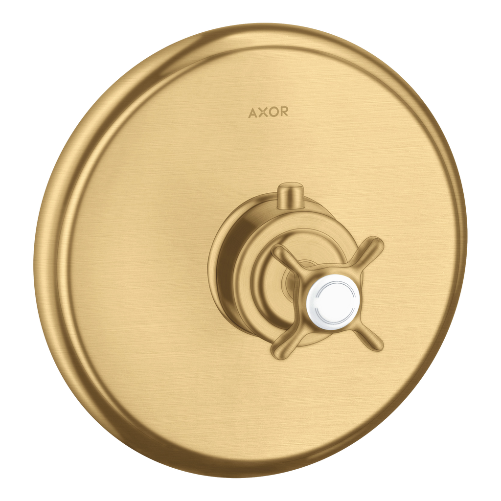 AXOR Montreux Concealed Highflow Shower Thermostat with Cross Handle from Brandt in Brushed Gold Optic finish