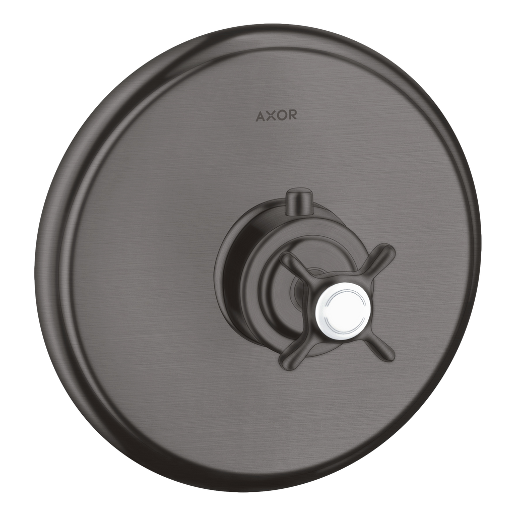 AXOR Montreux Concealed Highflow Shower Thermostat with Cross Handle from Brandt in Brushed Black Chrome finish