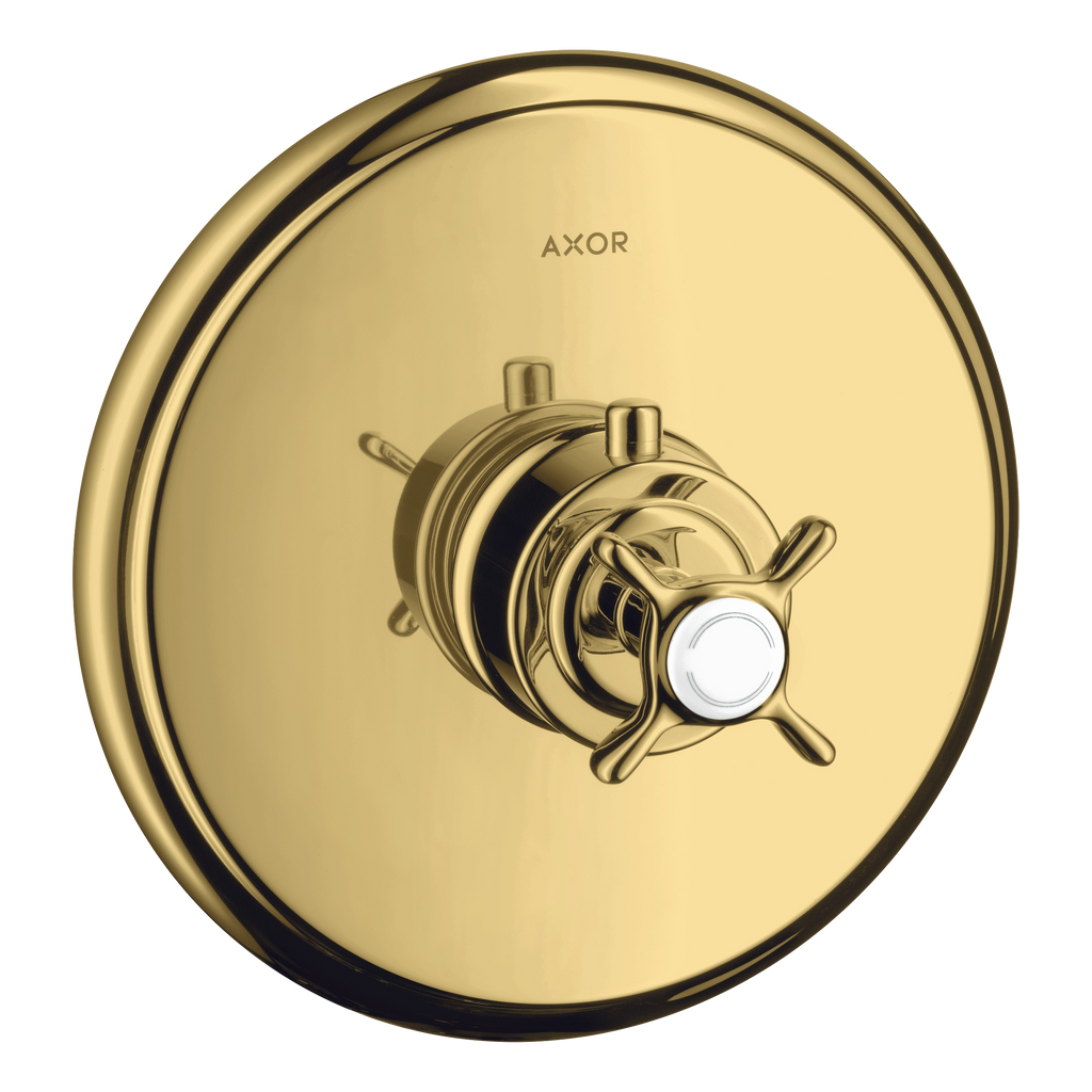 AXOR Montreux Concealed Highflow Shower Thermostat with Cross Handle from Brandt in Polished Gold Optic finish