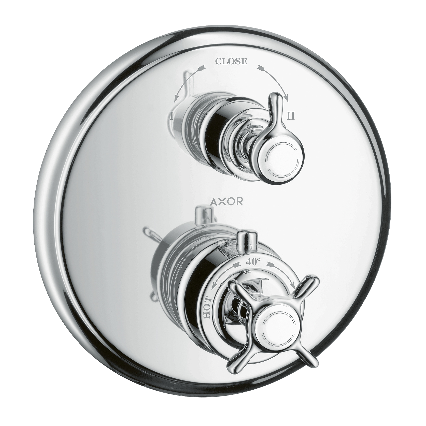 AXOR Montreux Concealed Shower Thermostat with Cross Handle and Shut-Off Diverter Valve from Brandt in Chrome finish
