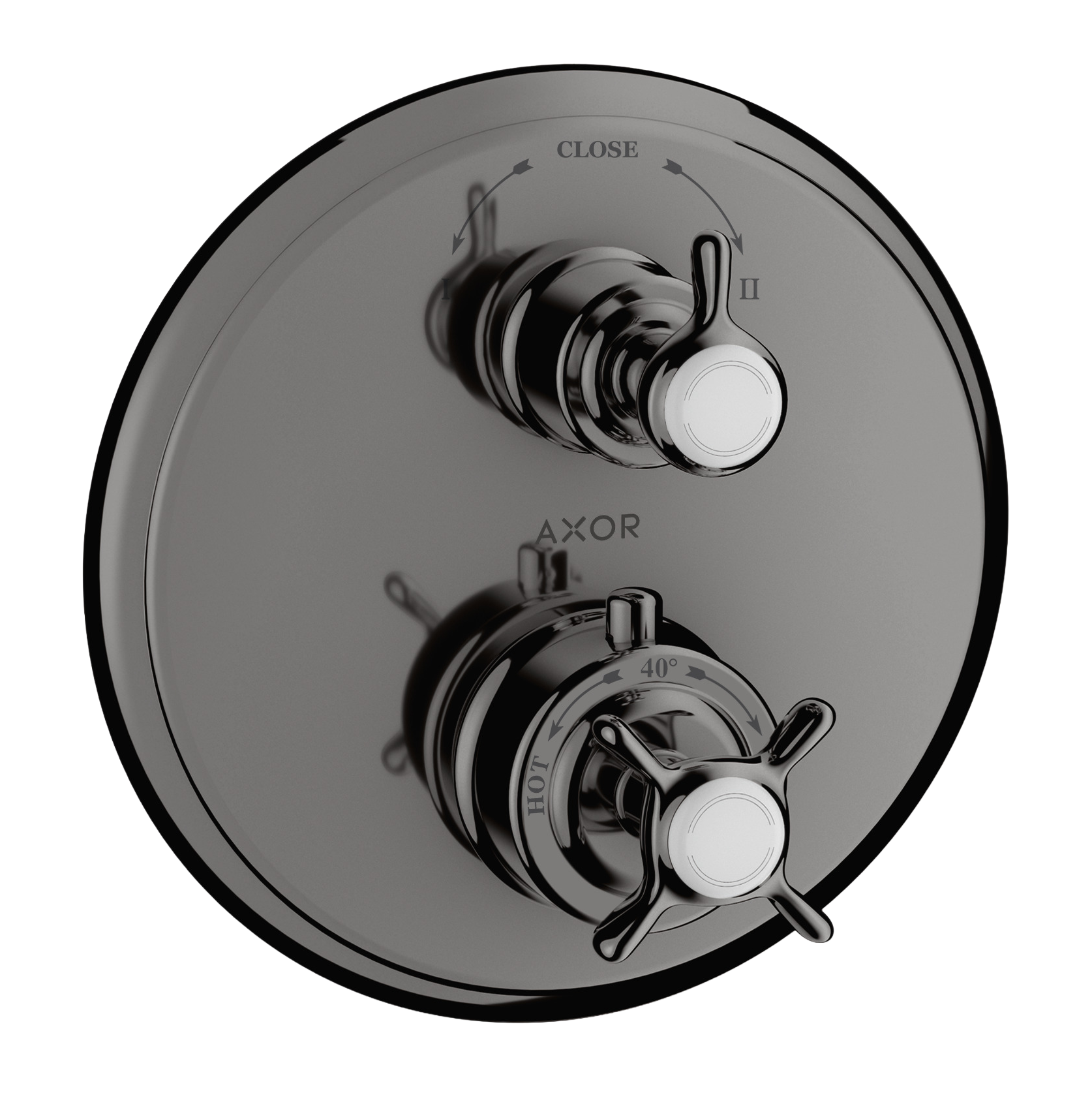 AXOR Montreux Concealed Shower Thermostat with Cross Handle and Shut-Off Diverter Valve from Brandt in Polished Black Chrome finish
