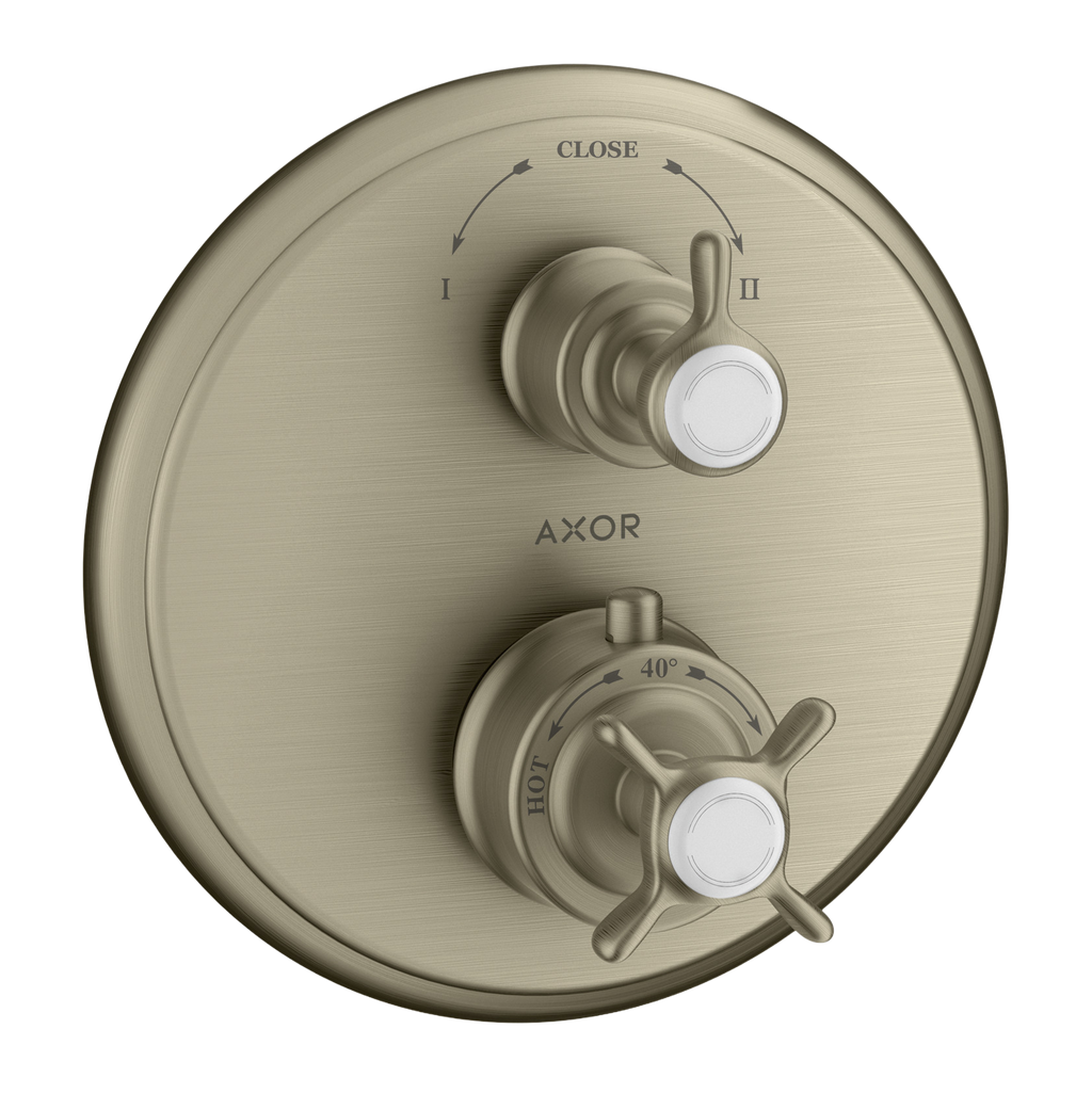 AXOR Montreux Concealed Shower Thermostat with Cross Handle and Shut-Off Diverter Valve from Brandt in Brushed Nickel finish
