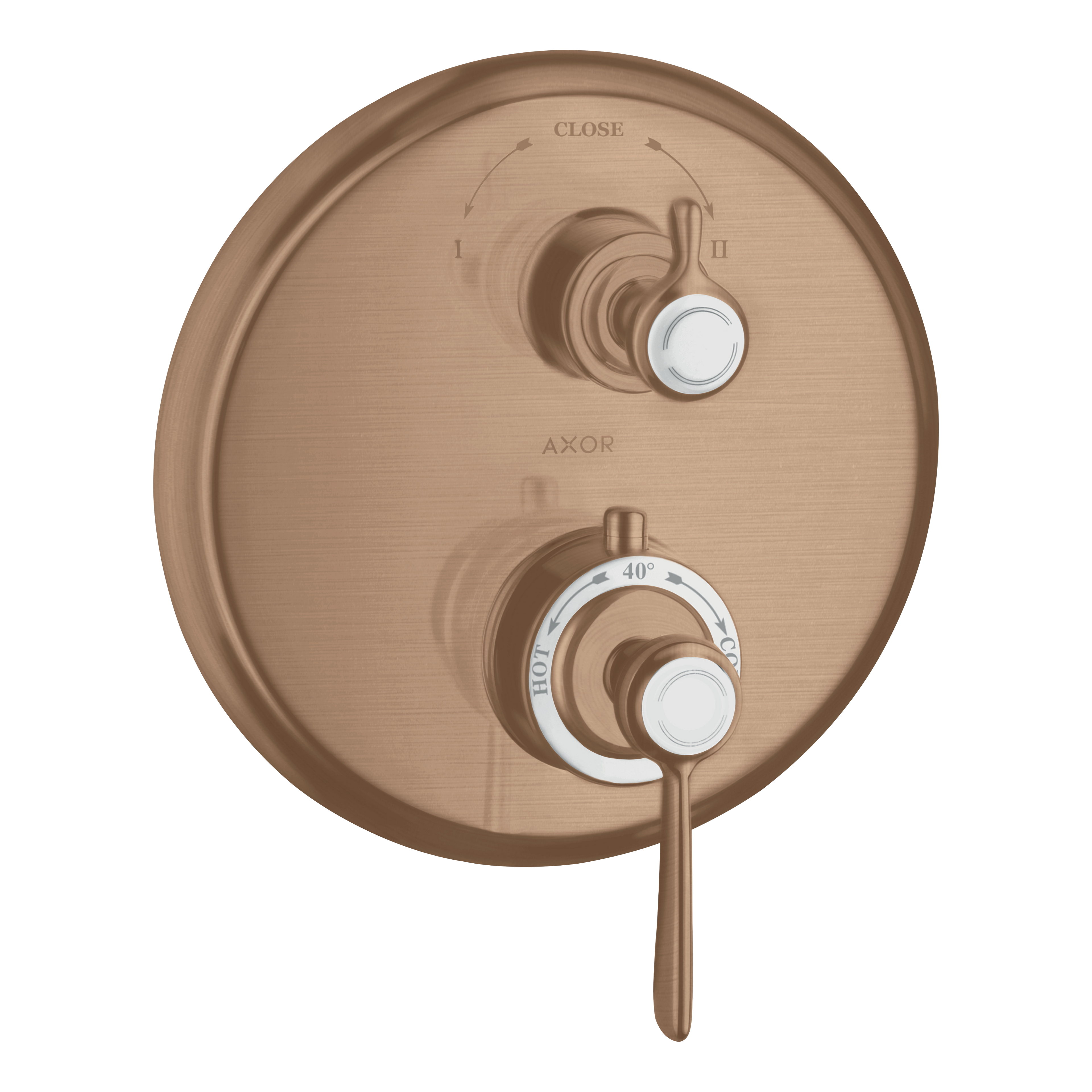 AXOR Montreux Concealed Shower Thermostat with Lever Handle and Shut-Off Diverter Valve from Brandt in Brushed Red Gold finish