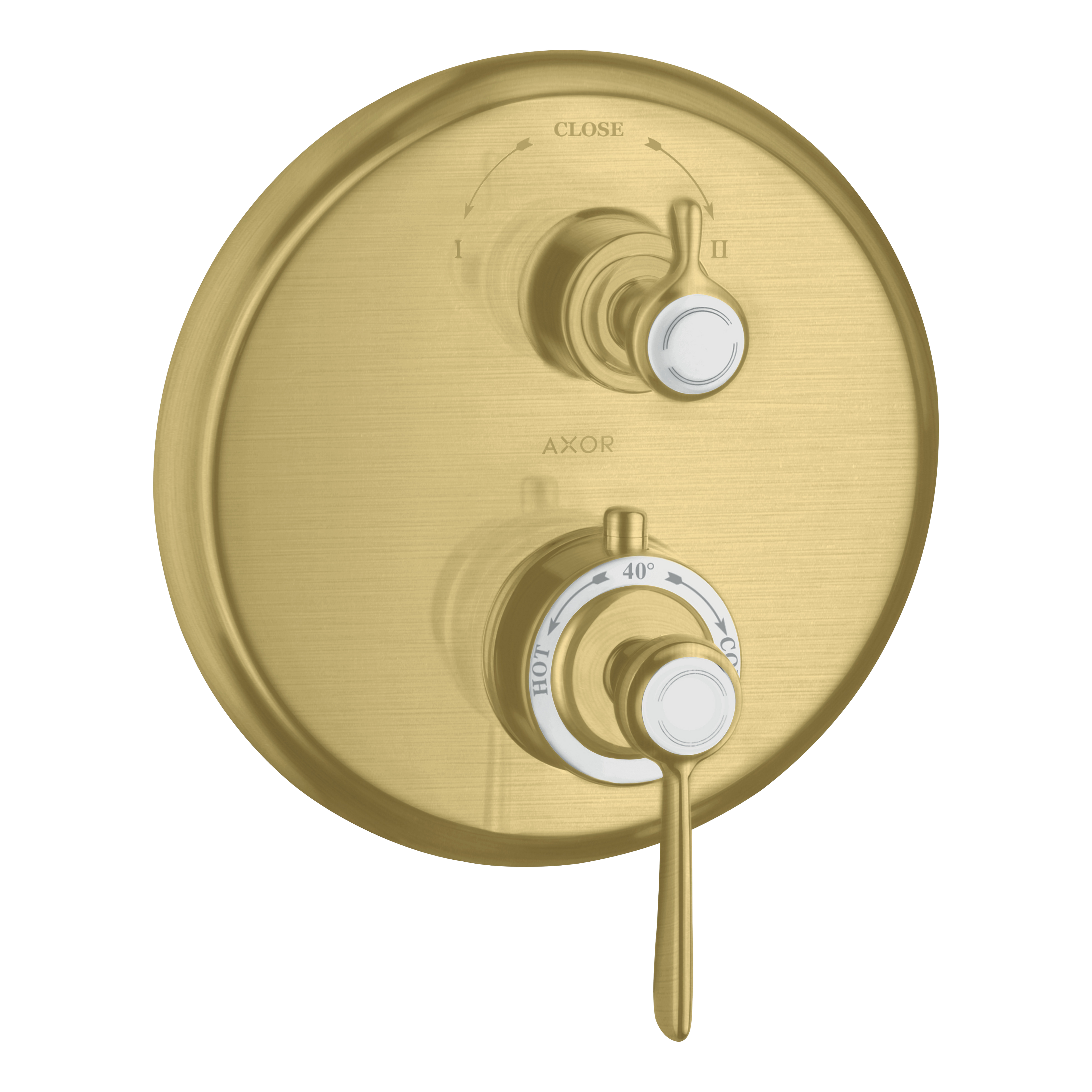 AXOR Montreux Concealed Shower Thermostat with Lever Handle and Shut-Off Diverter Valve from Brandt in Brushed Brass finish