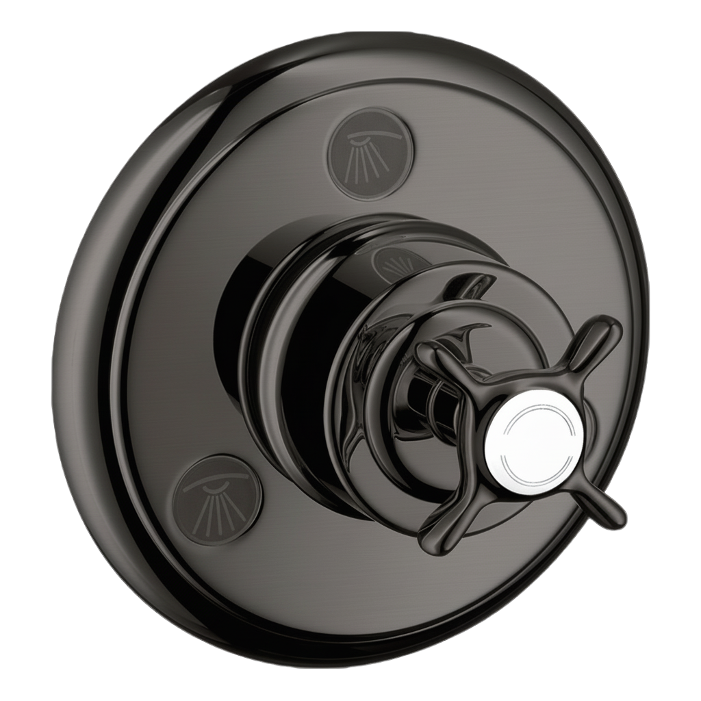 AXOR Montreux Trio Quattro Concealed Shut-Off Diverter Valve with Cross Handle from Brandt in Brushed Black Chrome finish