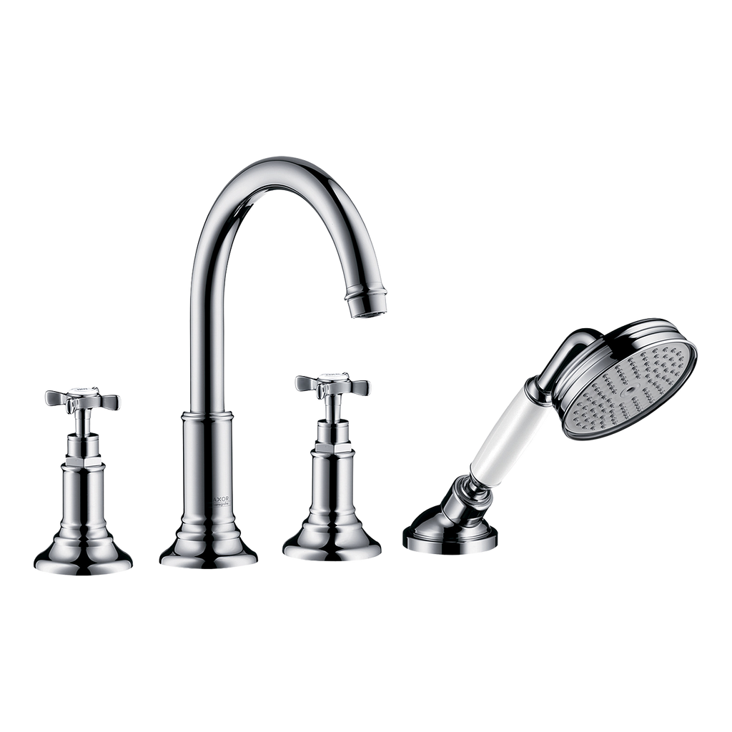 AXOR Montreux 4-Hole Tile-Mounted Bath & Shower Mixer Faucet with Cross Handles from Brandt in Chrome finish