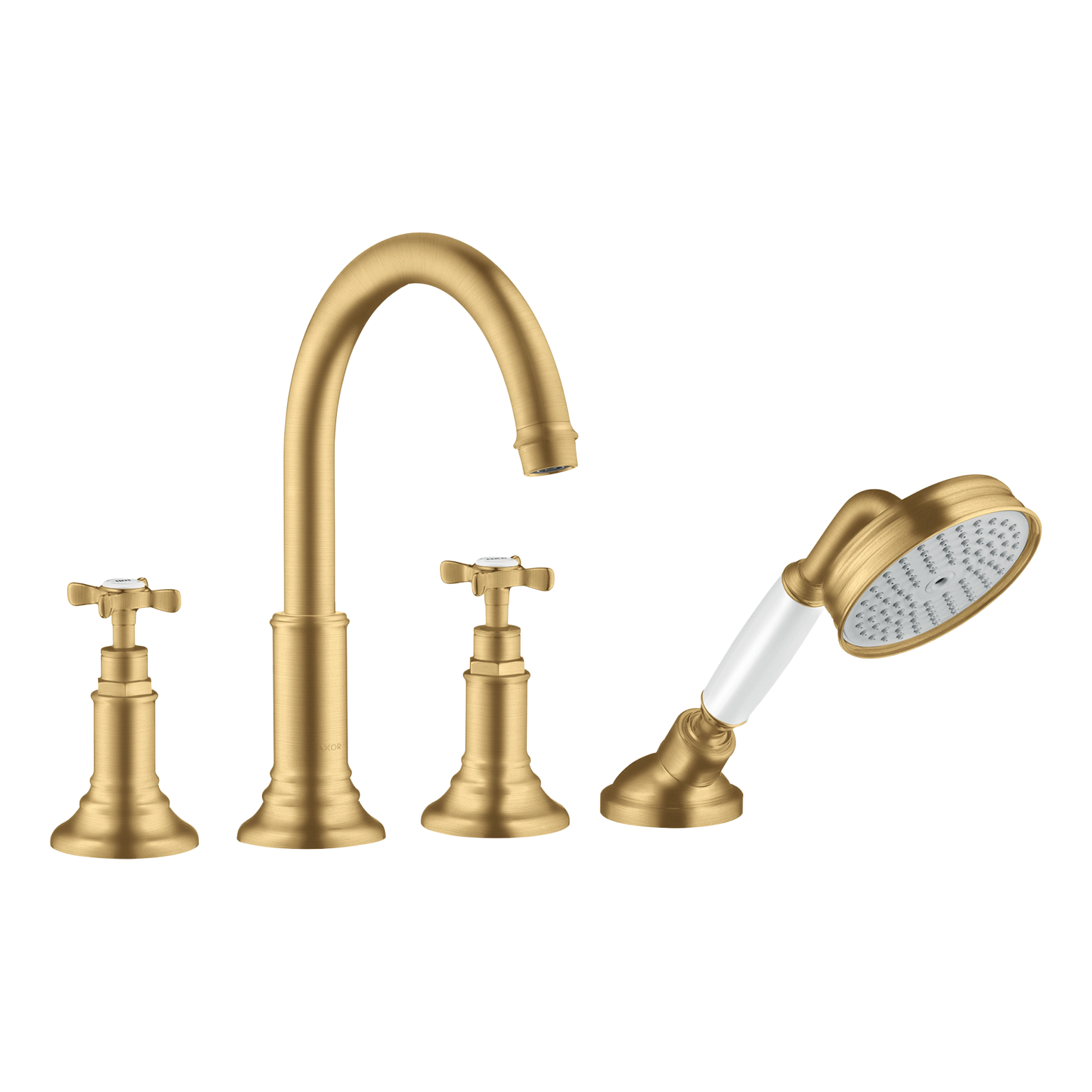AXOR Montreux 4-Hole Tile-Mounted Bath & Shower Mixer Faucet with Cross Handles from Brandt in Brushed Gold Optic finish
