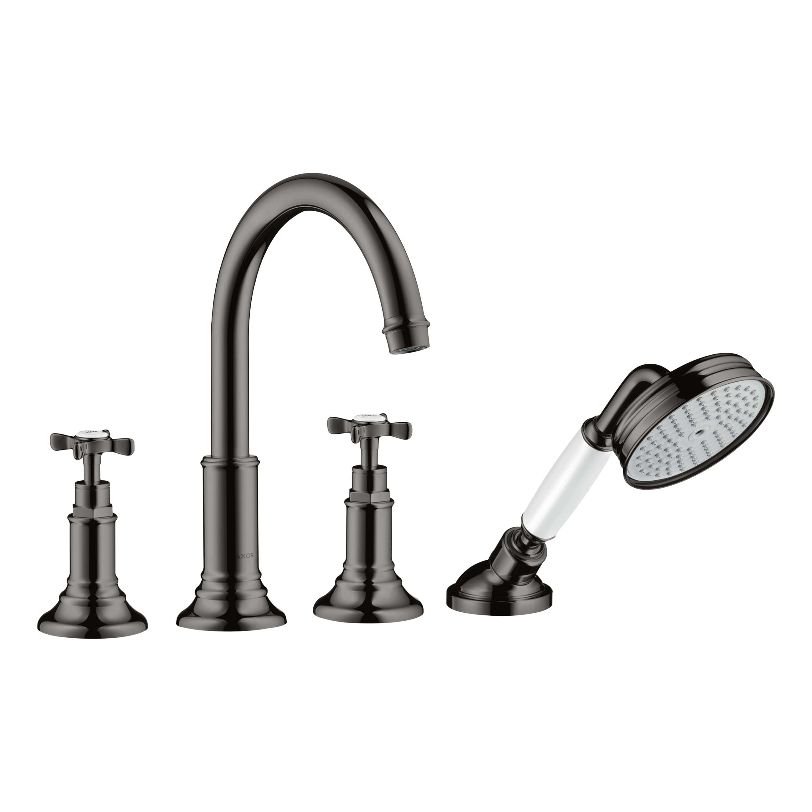 AXOR Montreux 4-Hole Rim-Mounted Bath & Shower Mixer Faucet with Cross Handles from Brandt in Polished Black Chrome finish
