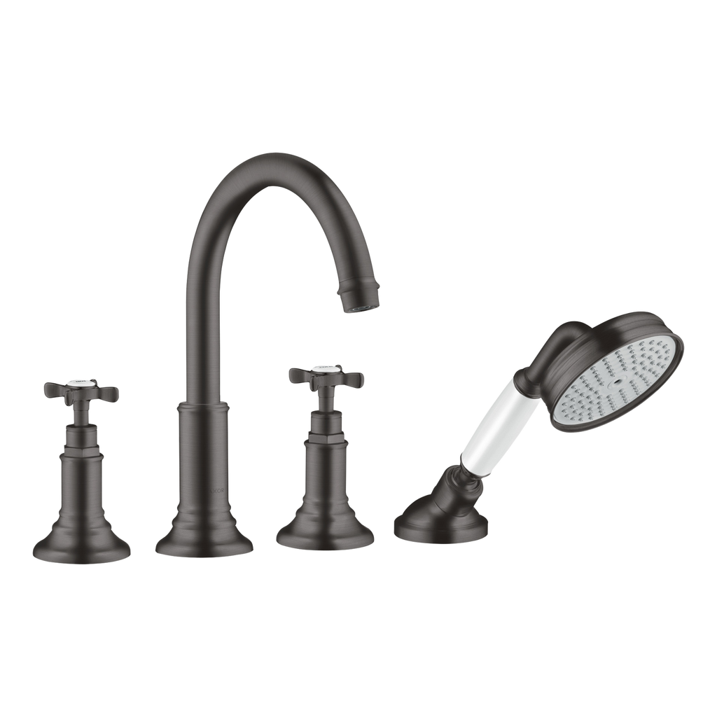 AXOR Montreux 4-Hole Rim-Mounted Bath & Shower Mixer Faucet with Cross Handles from Brandt in Brushed Black Chrome finish