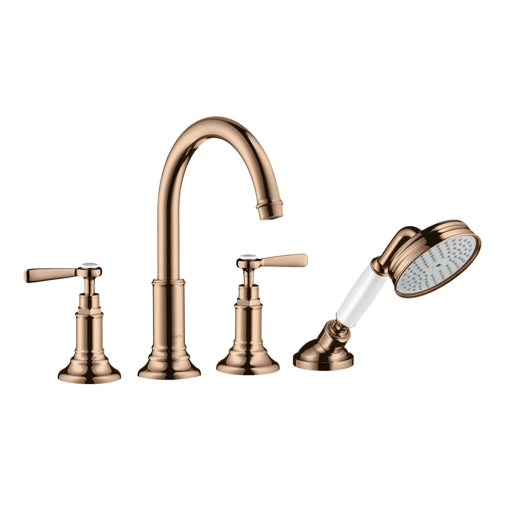 AXOR Montreux 4-Hole Rim-Mounted Bath & Shower Mixer Faucet with Lever Handles from Brandt in Polished Red Gold finish