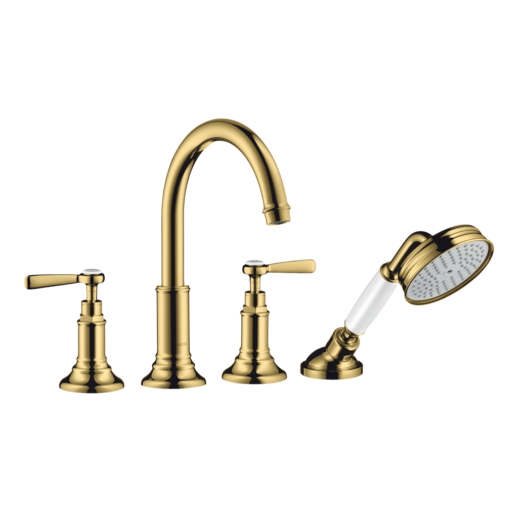 AXOR Montreux 4-Hole Rim-Mounted Bath & Shower Mixer Faucet with Lever Handles from Brandt in Polished Gold Optic finish