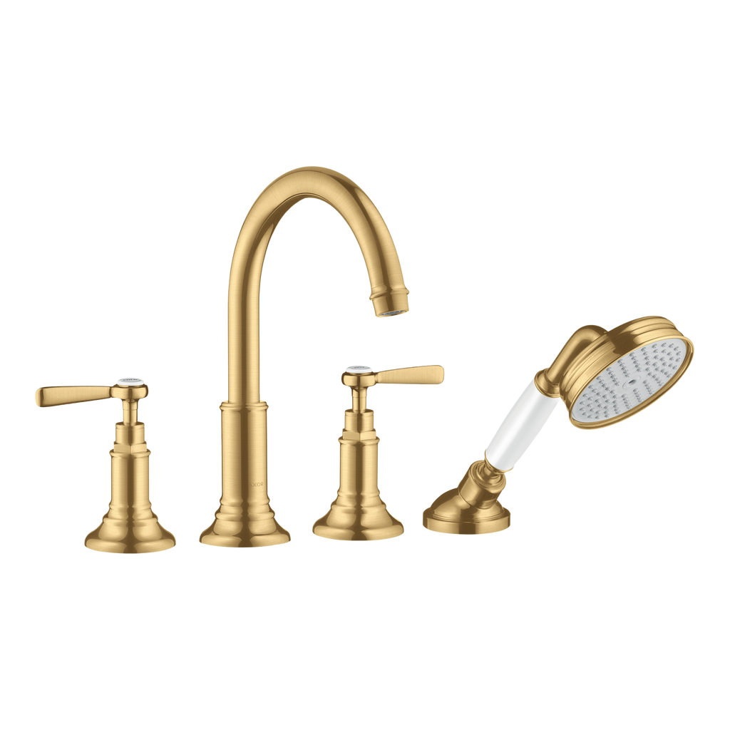 AXOR Montreux 4-Hole Tile-Mounted Bath & Shower Mixer Faucet with Lever Handles from Brandt in Brushed Gold Optic finish