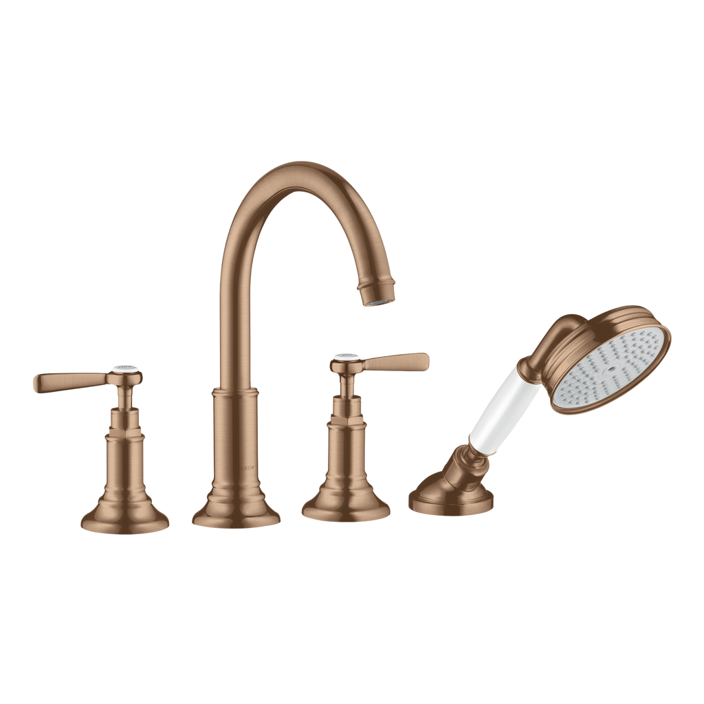 AXOR Montreux 4-Hole Tile-Mounted Bath & Shower Mixer Faucet with Lever Handles from Brandt in Brushed Red Gold finish