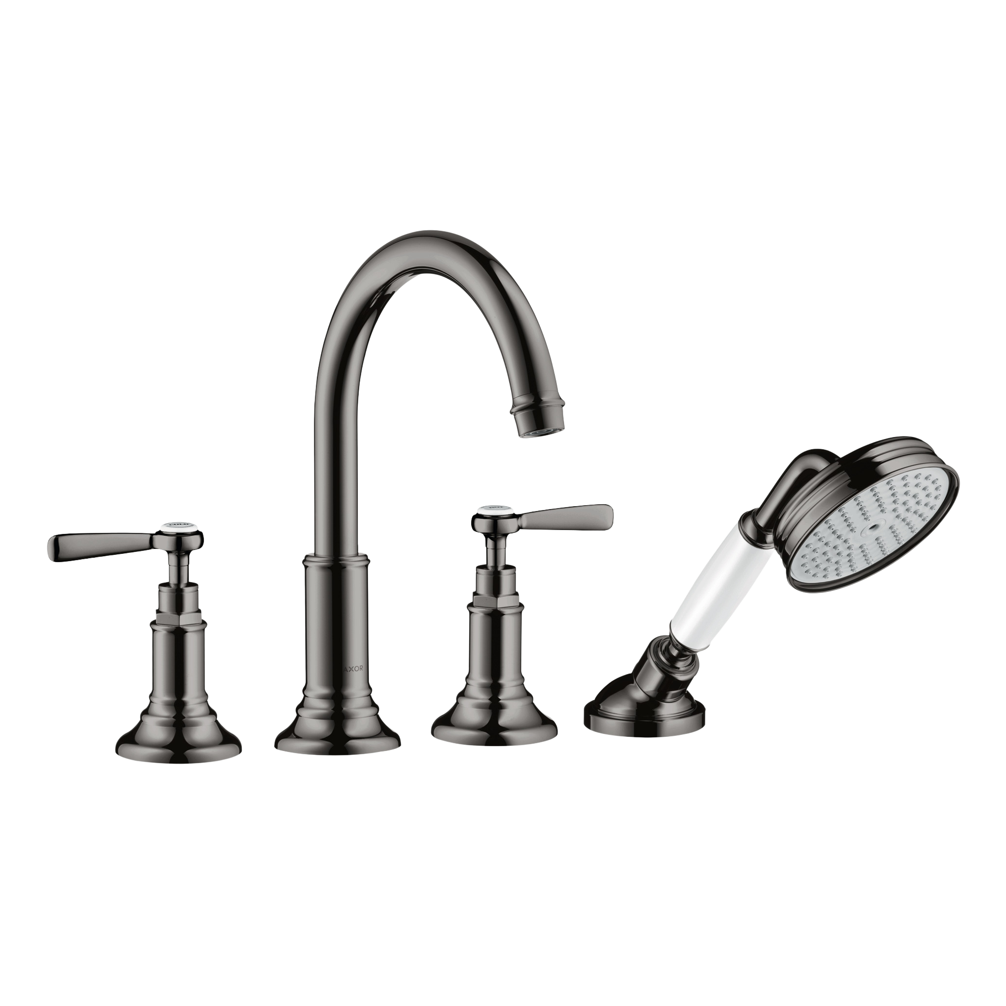 AXOR Montreux 4-Hole Tile-Mounted Bath & Shower Mixer Faucet with Lever Handles from Brandt in Polished Black Chrome finish