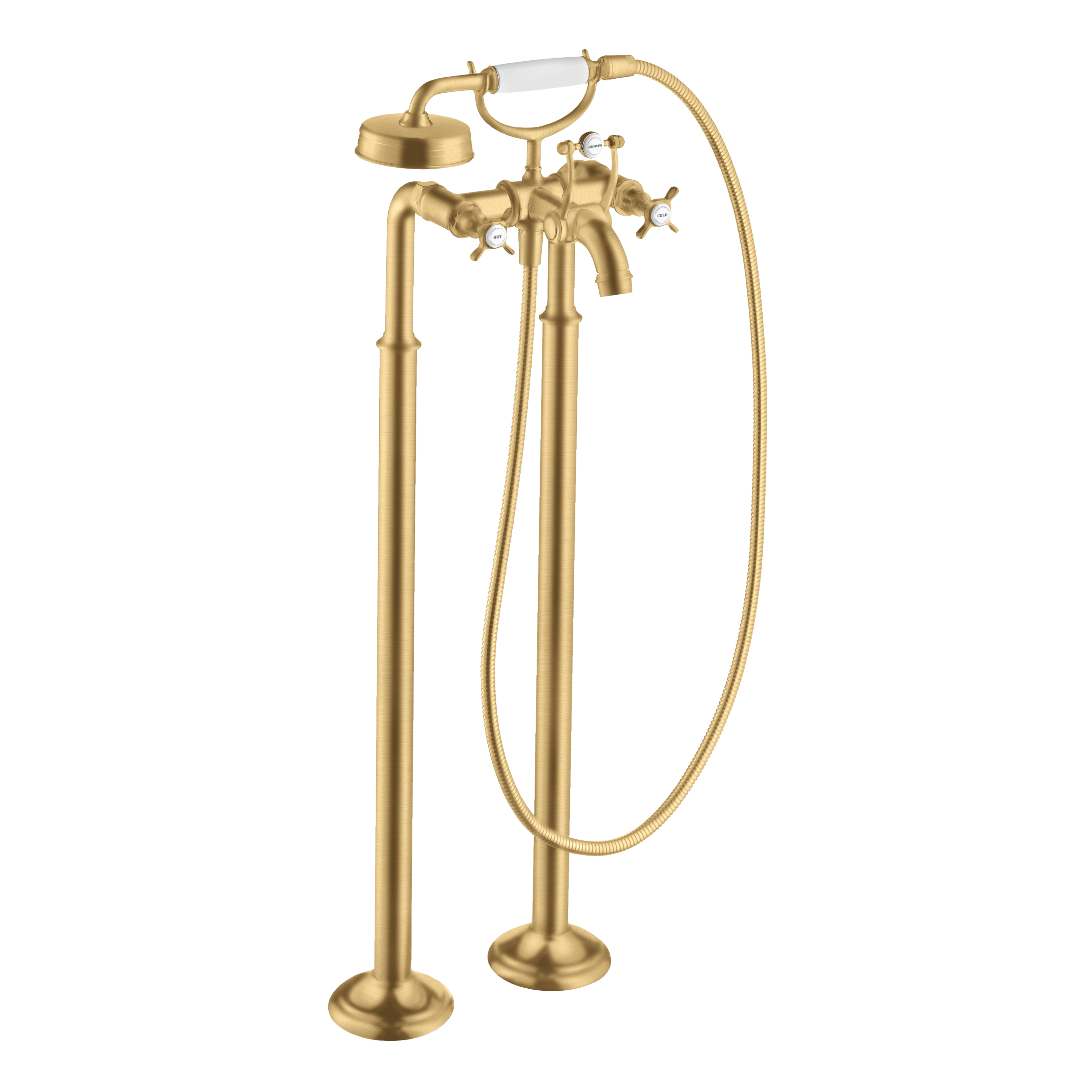 AXOR Montreux 2-Handle Floorstanding Bath & Shower Mixer Faucet with Cross Handles from Brandt in Brushed Gold Optic finish