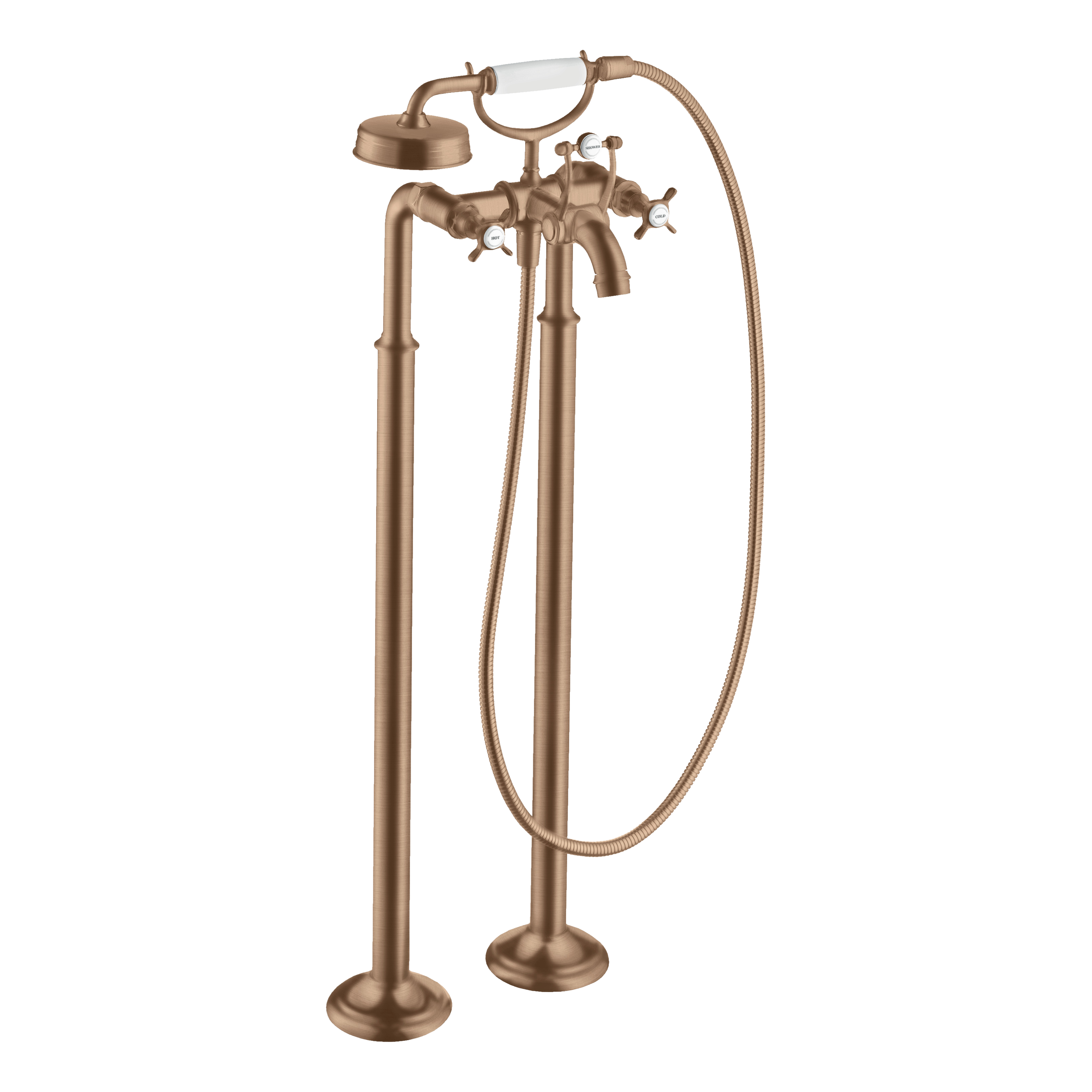 AXOR Montreux 2-Handle Floorstanding Bath & Shower Mixer Faucet with Cross Handles from Brandt in Brushed Red Gold finish