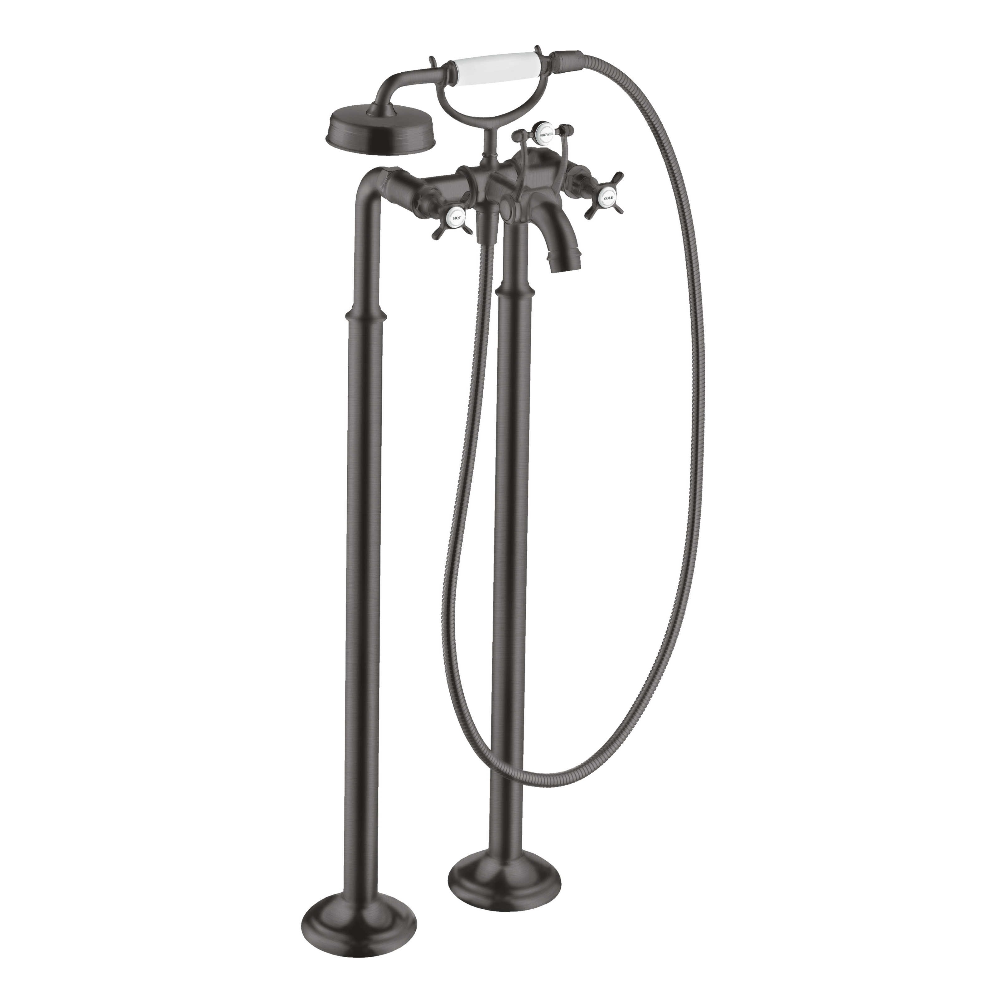 AXOR Montreux 2-Handle Floorstanding Bath & Shower Mixer Faucet with Cross Handles from Brandt in Brushed Black Chrome finish