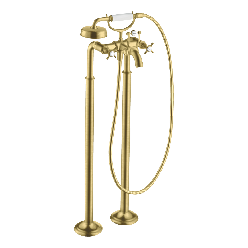 AXOR Montreux 2-Handle Floorstanding Bath & Shower Mixer Faucet with Cross Handles from Brandt in Brushed Brass finish