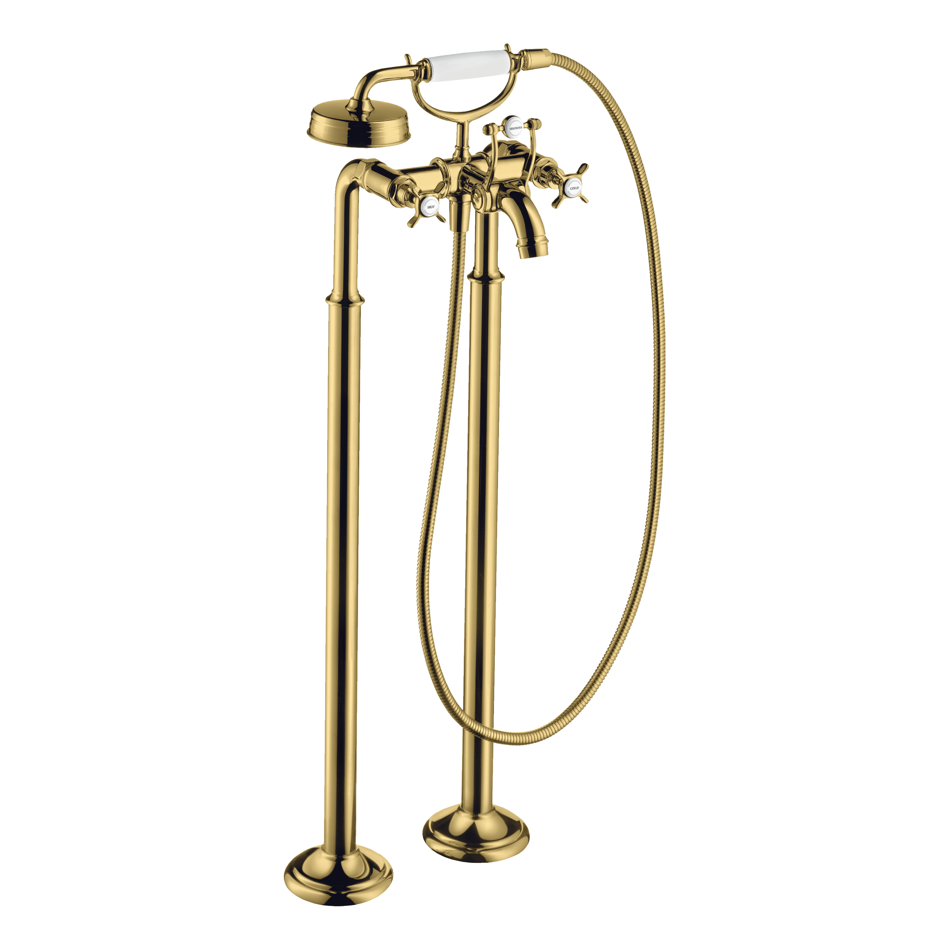 AXOR Montreux 2-Handle Floorstanding Bath & Shower Mixer Faucet with Cross Handles from Brandt in Polished Gold Optic finish
