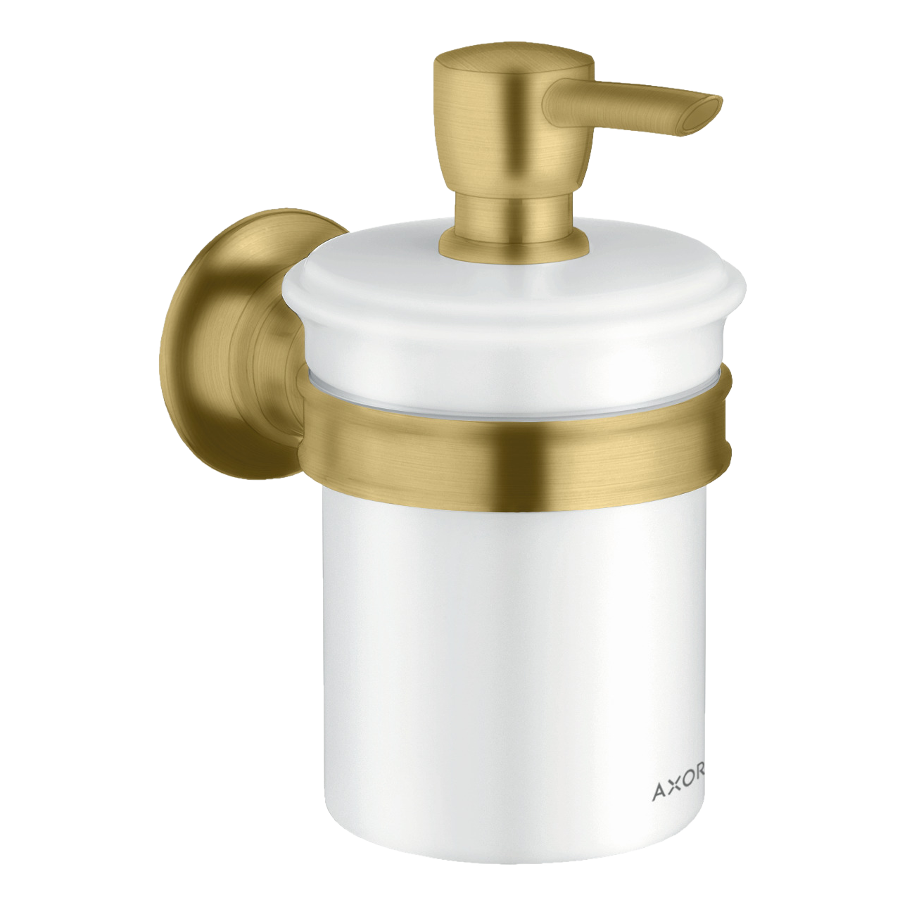 AXOR Montreux Wall-Mounted Liquid Soap Dispenser from Brandt in Brushed Gold Optic finish