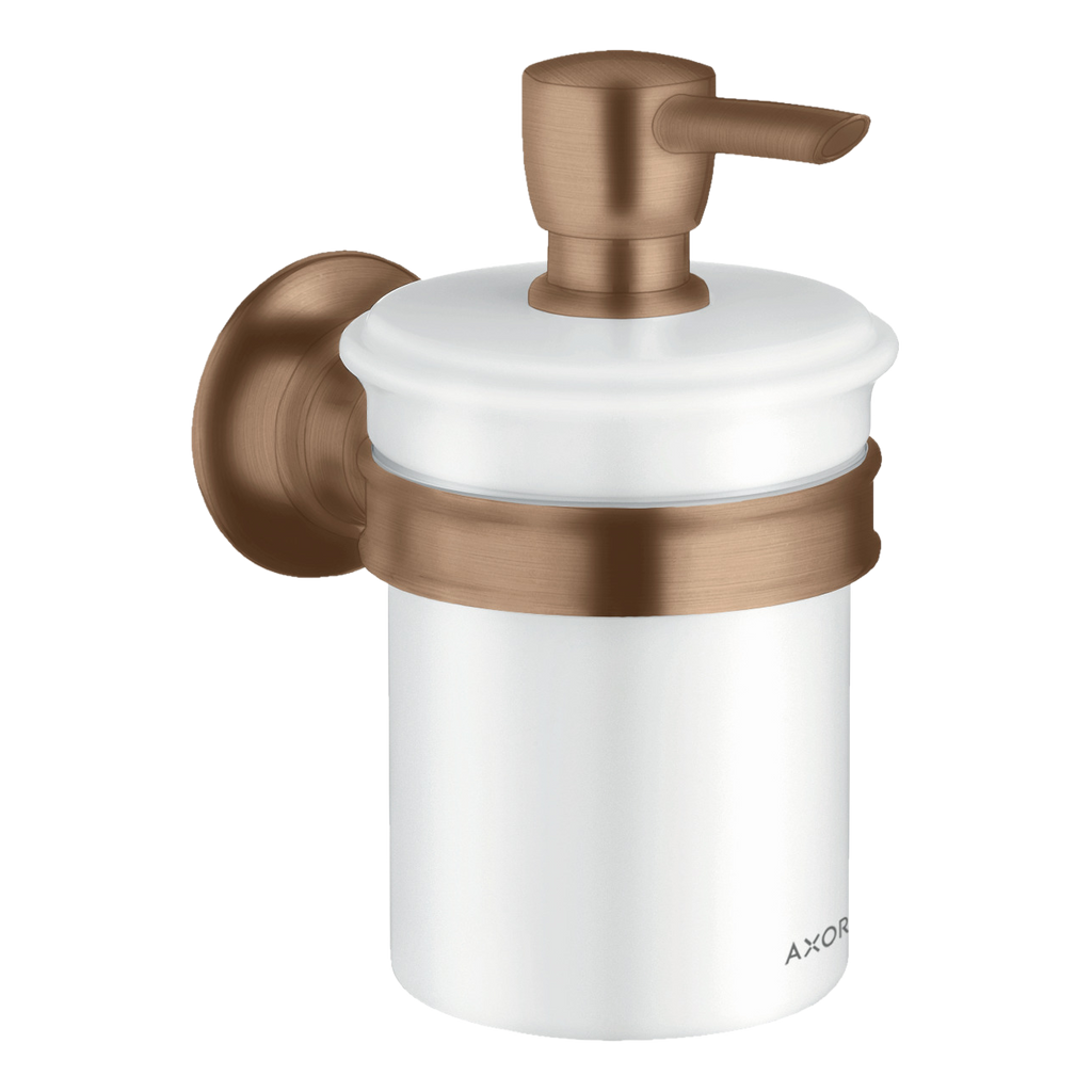 AXOR Montreux Wall-Mounted Liquid Soap Dispenser from Brandt in Brushed Red Gold finish