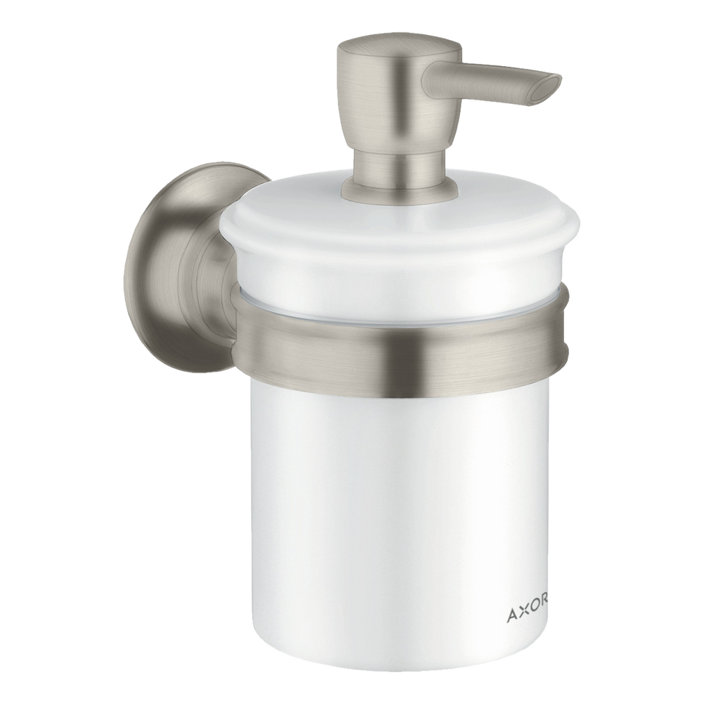 AXOR Montreux Wall-Mounted Liquid Soap Dispenser from Brandt in Stainless Steel Optic finish