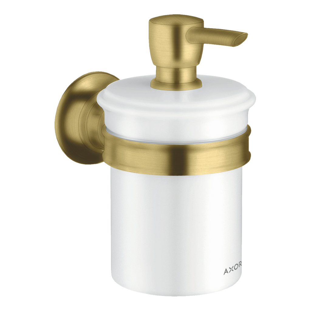 AXOR Montreux Wall-Mounted Liquid Soap Dispenser from Brandt in Brushed Brass finish