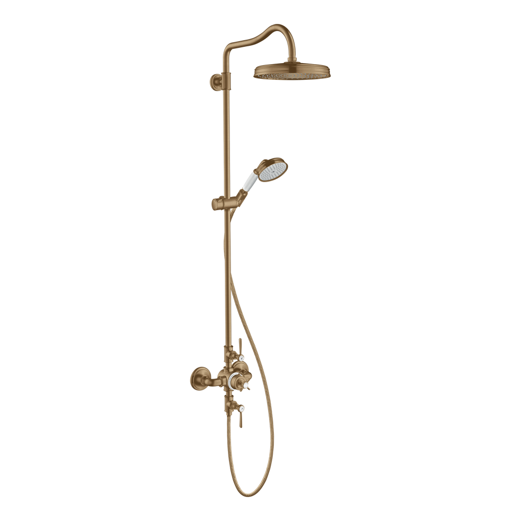 AXOR Montreux Shower Column with Thermostat and Overhead Shower 240 1jet from Brandt in Brushed Bronze finish